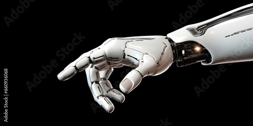 Robortic iron hand technology image Robot hand learns real world moves in virtual training Real-World Skill Acquisition in Virtual Robot Hands with dark black background Ai Generative 