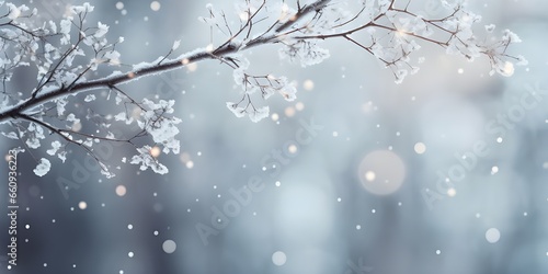 Winter christmas background with snow-covered plants during a snowfall. hoarfrost on plants christmas tree covered by snow with blured background Ai Generative  © Hafiz