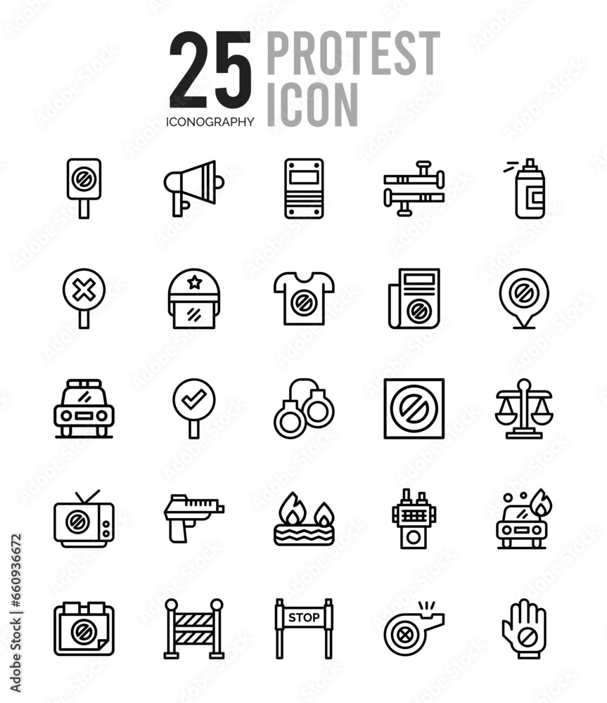 25 Protest Outline icons Pack vector illustration.