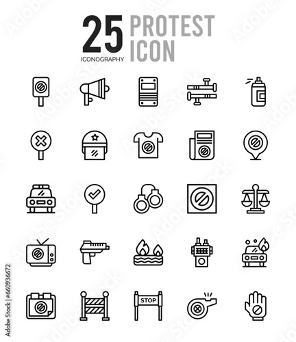 25 Protest Outline icons Pack vector illustration.