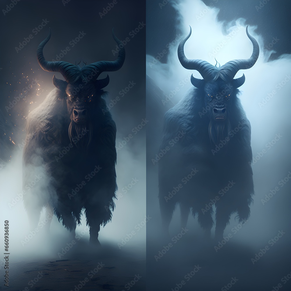 a front and back view of a terrifying demonic monster mammal mysterious ...