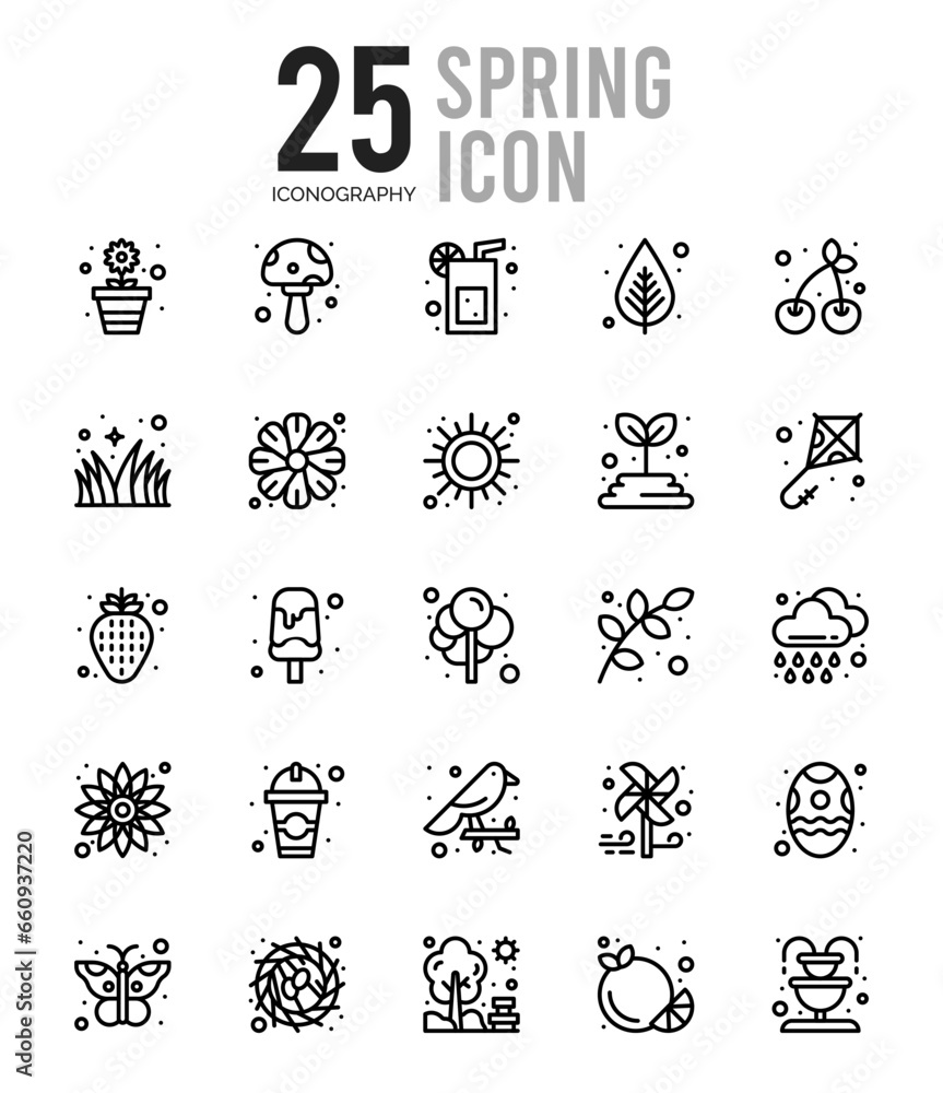 25 Spring Outline icons Pack vector illustration.