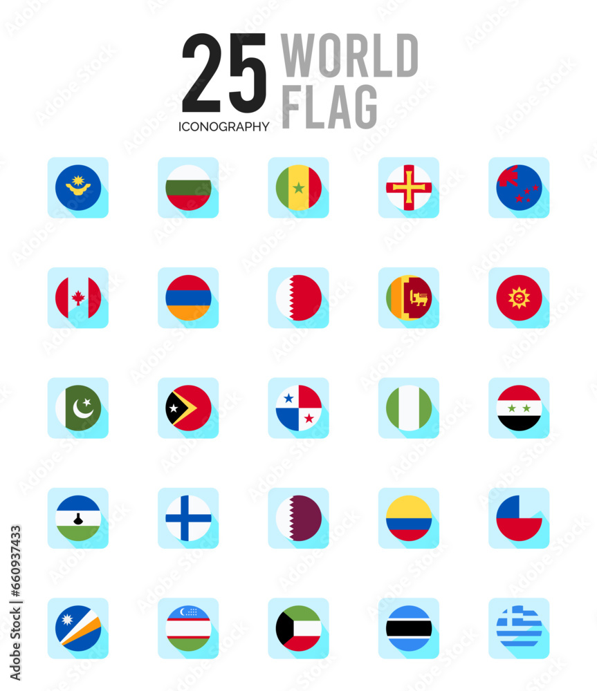 25 World Flags circle icons Pack vector illustration.
