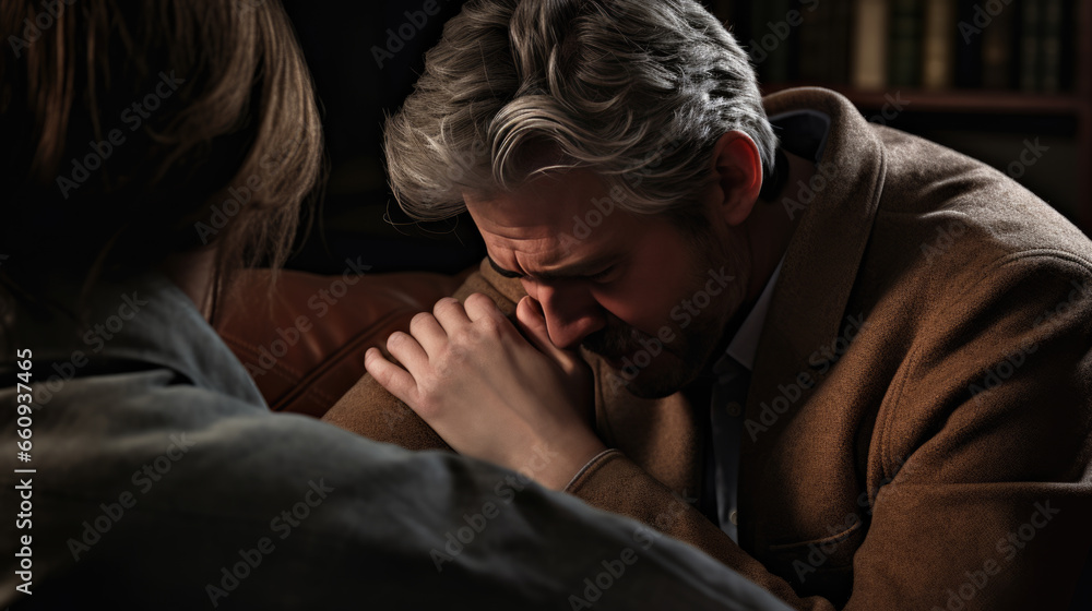 A close friend supports a man in depression. A close friend supports a man in depression.