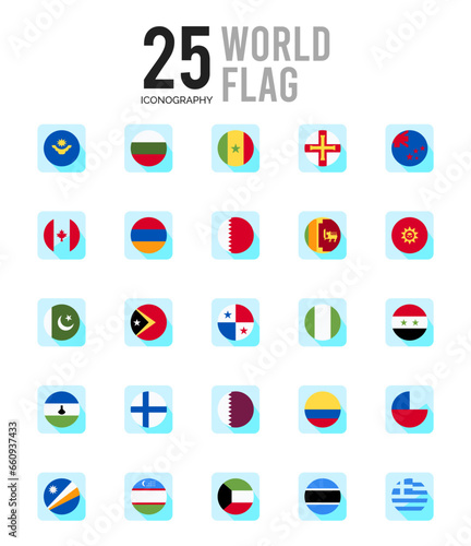 25 World Flags circle icons Pack vector illustration.