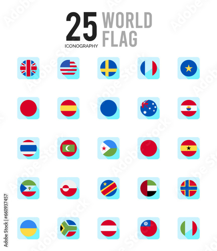 25 World Flags circle icons Pack vector illustration.