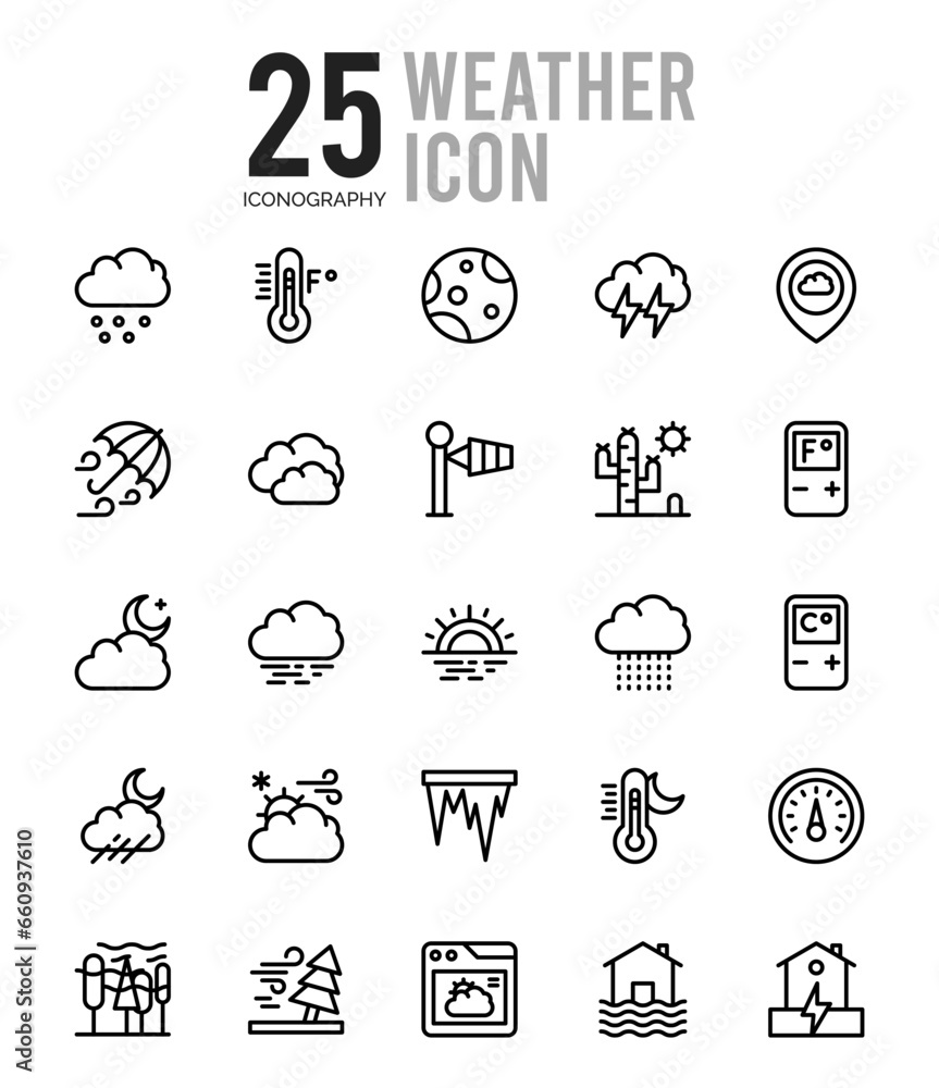25 Weather Outline icons Pack vector illustration.