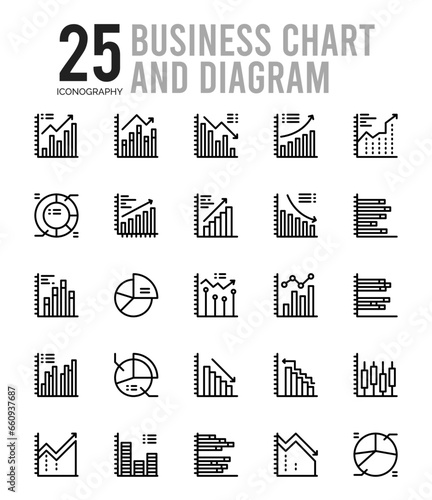 25 Business Chart and Diagram Outline icons Pack vector illustration.