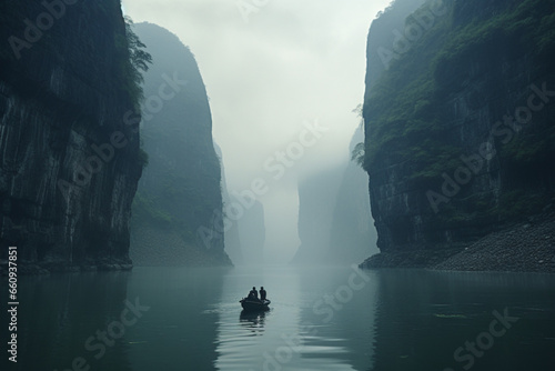 waterfall in the fog