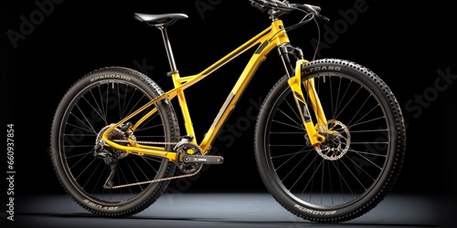 yellow mountainbike with thick offroad tyres. bicycle mtb cross country aluminum, cycling sport transport concept isolated on white background : Generative AI