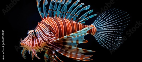 Spotfin Lionfish in close up South Ari Atoll Maldives With copyspace for text photo