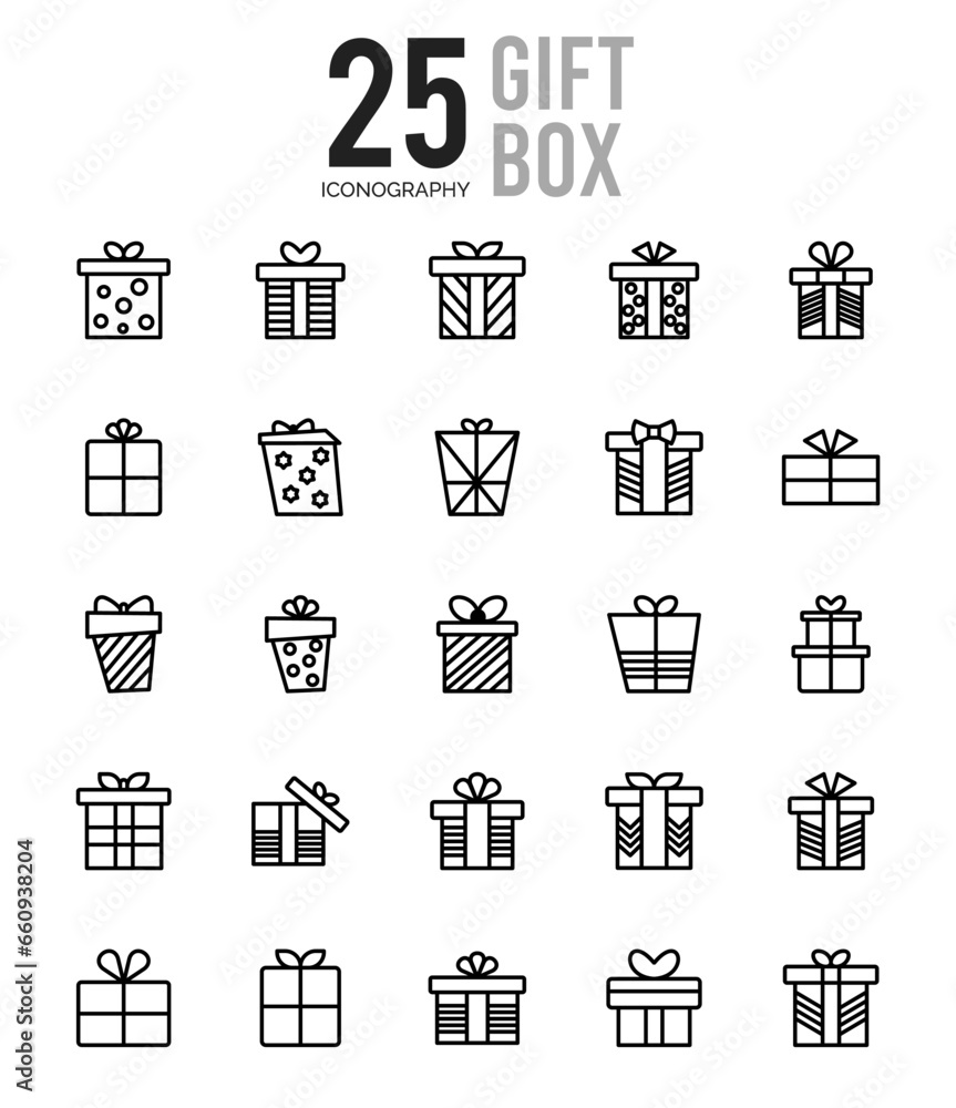 25 Gift Box Outline icons Pack vector illustration.
