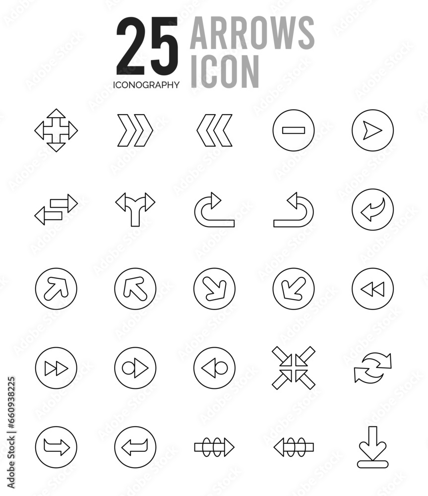 25 Arrows Outline icons Pack vector illustration. 25 Arrows Outline icons Pack vector illustration.