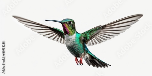 Broad Billed Hummingbird on a pure white background. Using different backgrounds the bird becomes more interesting and can easily be isolated for a project. These birds are native to M : Generative AI