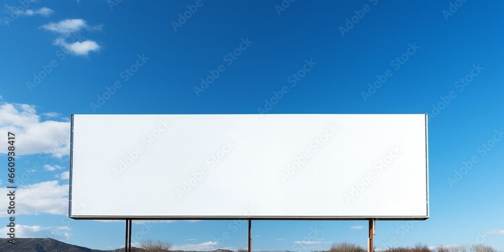 Fototapeta premium Blank billboard against blue sky. : Generative AI