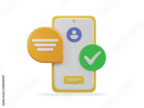 phone with user verified icon 3d rendering