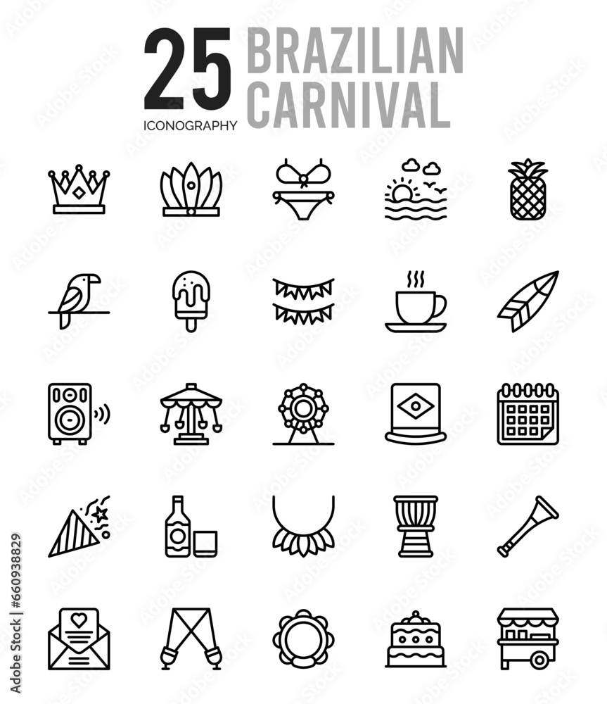 25 Brazilian Carnival Outline icons Pack vector illustration.