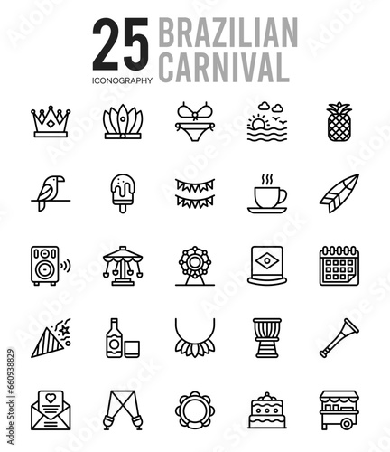 25 Brazilian Carnival Outline icons Pack vector illustration.