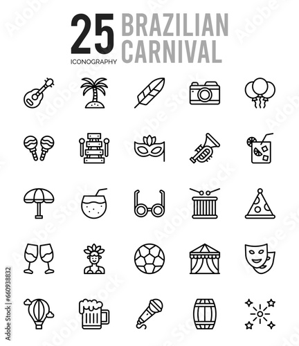 25 Brazilian Carnival Outline icons Pack vector illustration.