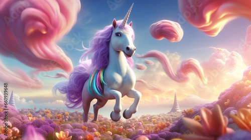 A magnificent  sparkling unicorn in a lush mountain clearing. Beautifully captured this photorealistic image exudes naturalism  featuring cinematic composition and lighting. Generative AI 