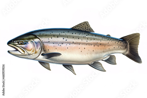 Atlantic salmon fish isolated on a white background.