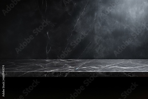 Empty table marble black countertop on black wall background. High quality photo © Cyprien Fonseca