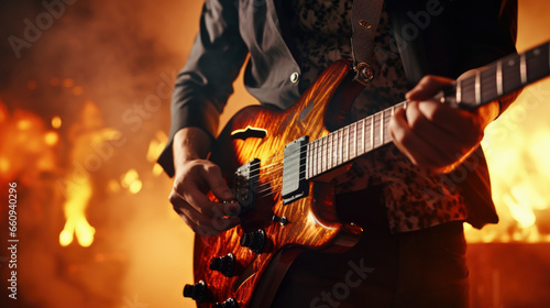 man playing guitar on a stage musical concert close-up view