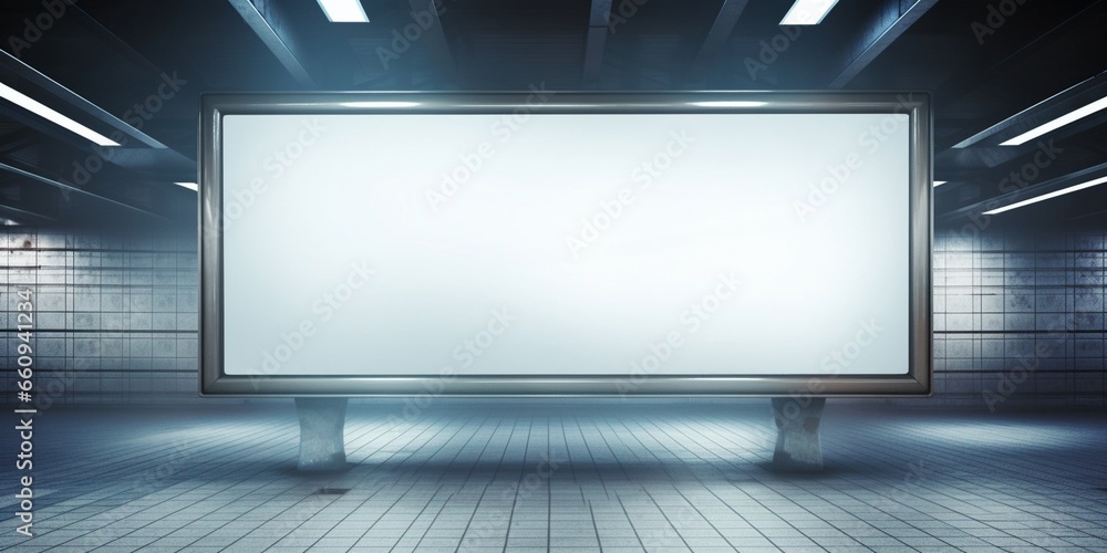 Blank Billboard Banner Light box in Subway station : Generative AI Blank Billboard Banner Light box in Subway station : Generative AI
