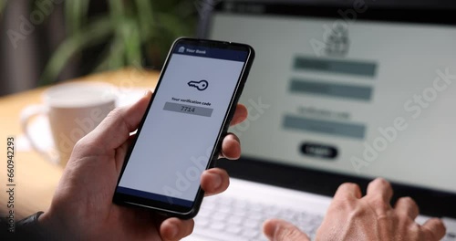 two-step authentication. verification code on smart phone screen for identity identification for online banking. cyber security technology photo