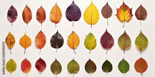 Isolated leaves. Collection of multicolored fallen autumn leaves isolated on white background : Generative AI