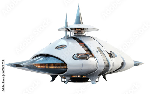 Rocket House with Space Age Antennas on isolated background