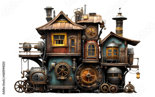 Quirky Steampunk Inspired House Gears on isolated background