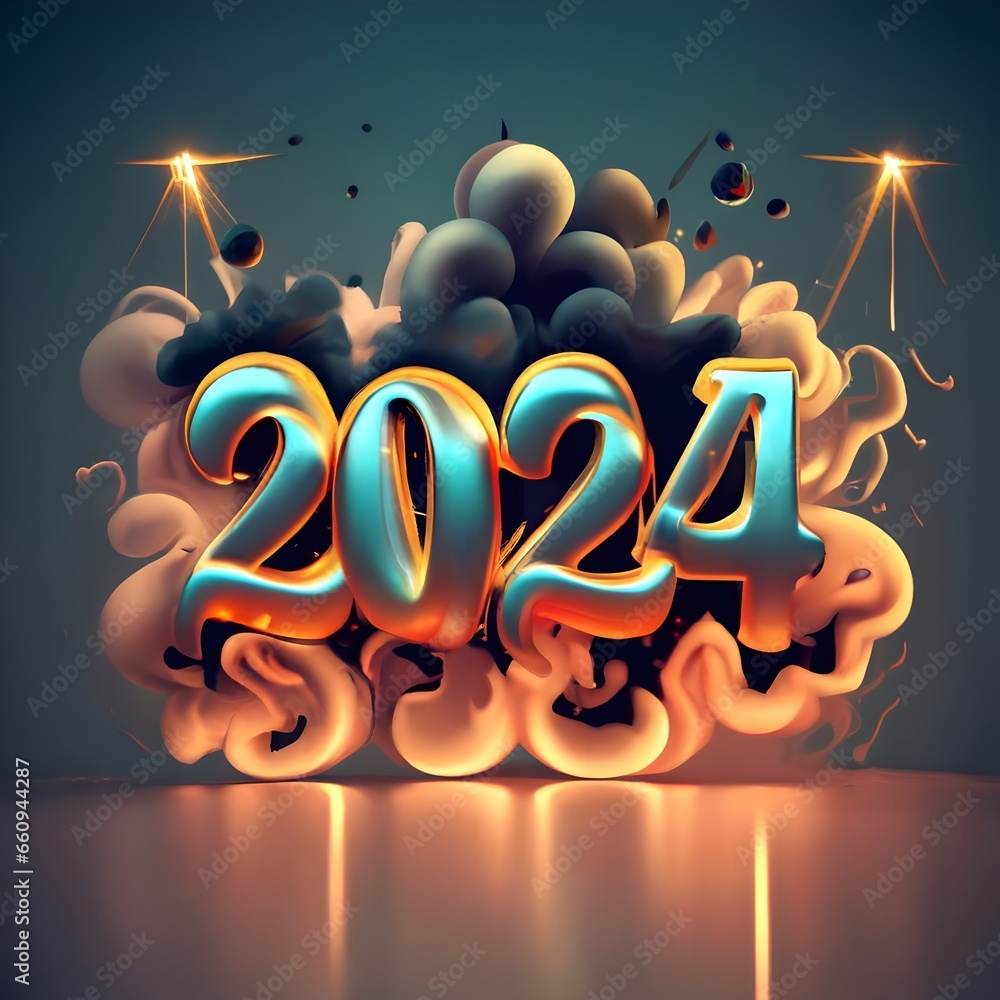 2024,happy new year 2024 decoration concept,2024 gold 3d numbers with