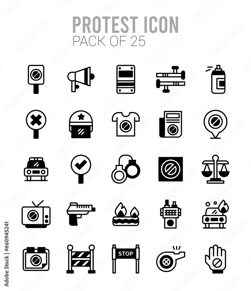 25 Protest Lineal Fill icons Pack vector illustration. 25 Protest Lineal Fill icons Pack vector illustration.