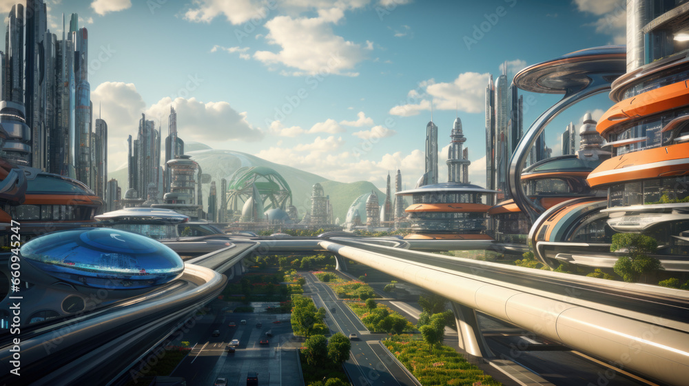 Concept future city skyline. Futuristic business vision concept