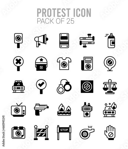 25 Protest Lineal Fill icons Pack vector illustration.