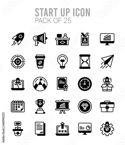 25 Start up Lineal Fill icons Pack vector illustration.