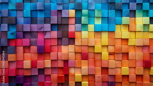 Colorful background of wooden blocks. A Spectrum of multi colored wooden blocks aligned. Background or cover for something creative or diverse