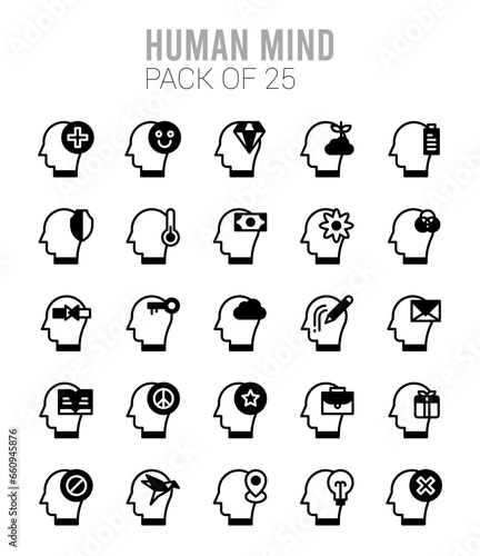 25 Human Mind Lineal Fill icons Pack vector illustration.