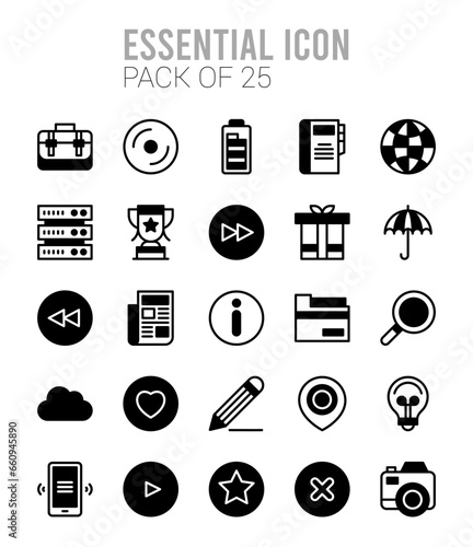 25 Essential Lineal Fill icons Pack vector illustration.