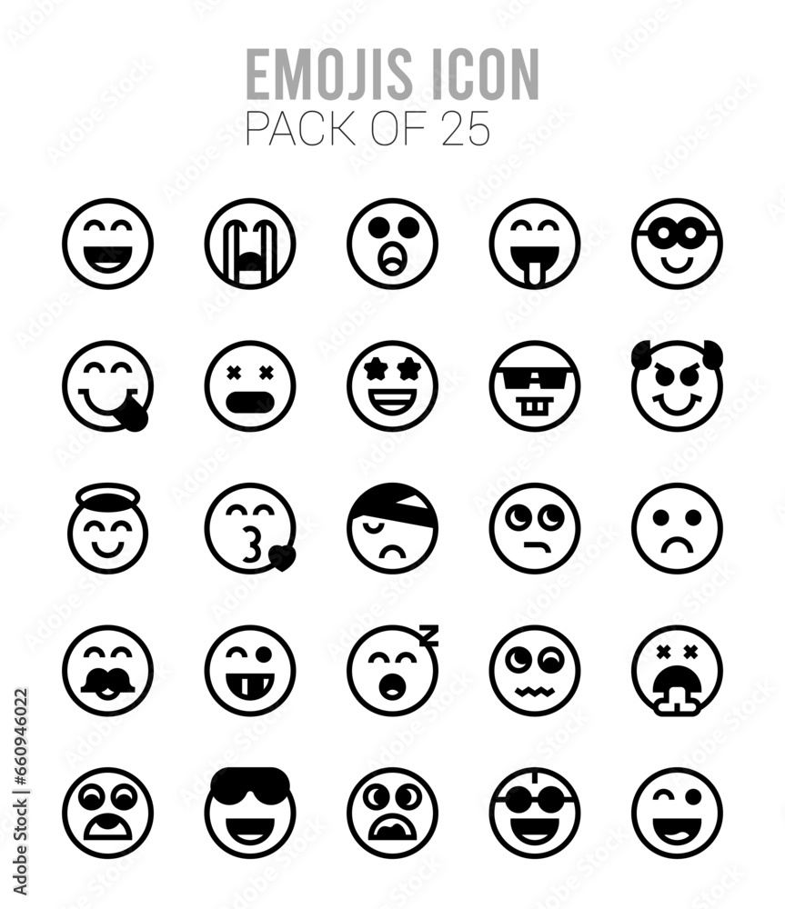 25 Emojis Lineal Fill icons Pack vector illustration. 25 Emojis Lineal Fill icons Pack vector illustration.