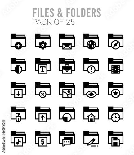 25 Files and Folders Lineal Fill icons Pack vector illustration.