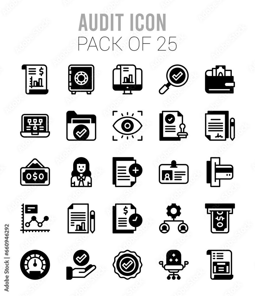 25 Audit Lineal Fill icons Pack vector illustration. 25 Audit Lineal Fill icons Pack vector illustration.