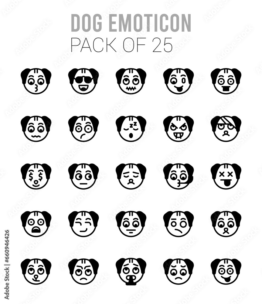 25 Dog Emoticon Lineal Fill icons Pack vector illustration. 25 Dog Emoticon Lineal Fill icons Pack vector illustration.