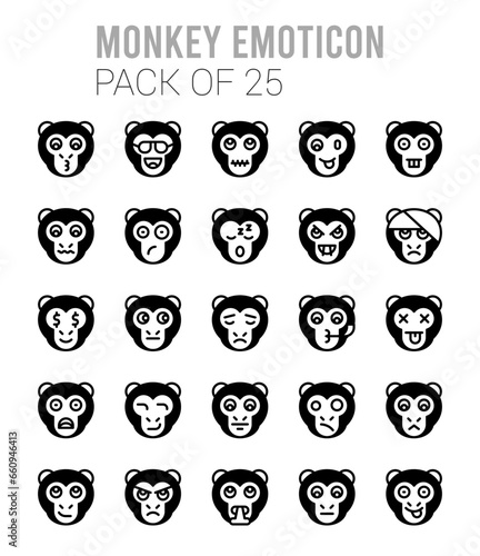 25 Monkey Emoticon Lineal Fill icons Pack vector illustration.