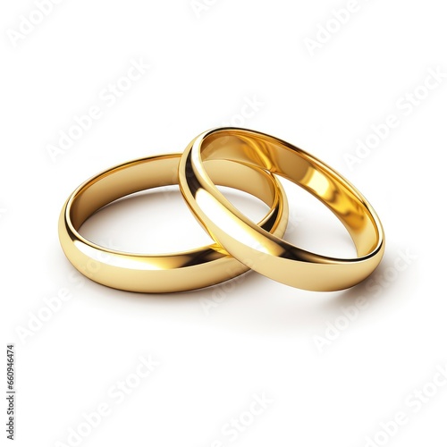 Two beautiful golden wedding rings vector style minimalistic clipart on white background