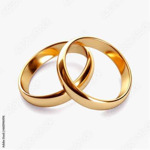 Two beautiful golden wedding rings vector style minimalistic clipart on white background