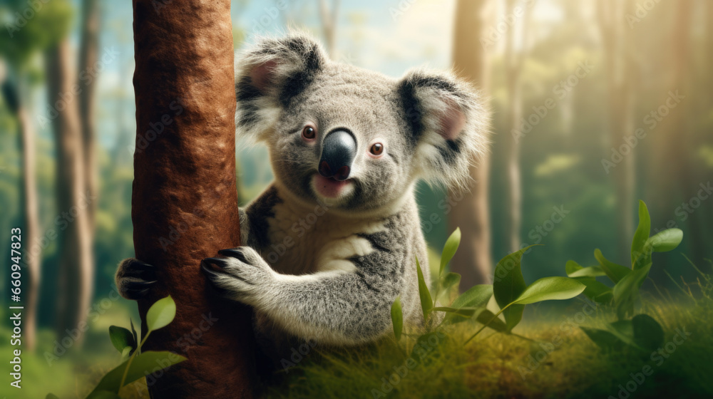 Obraz premium Koala on eucalyptus tree outdoor