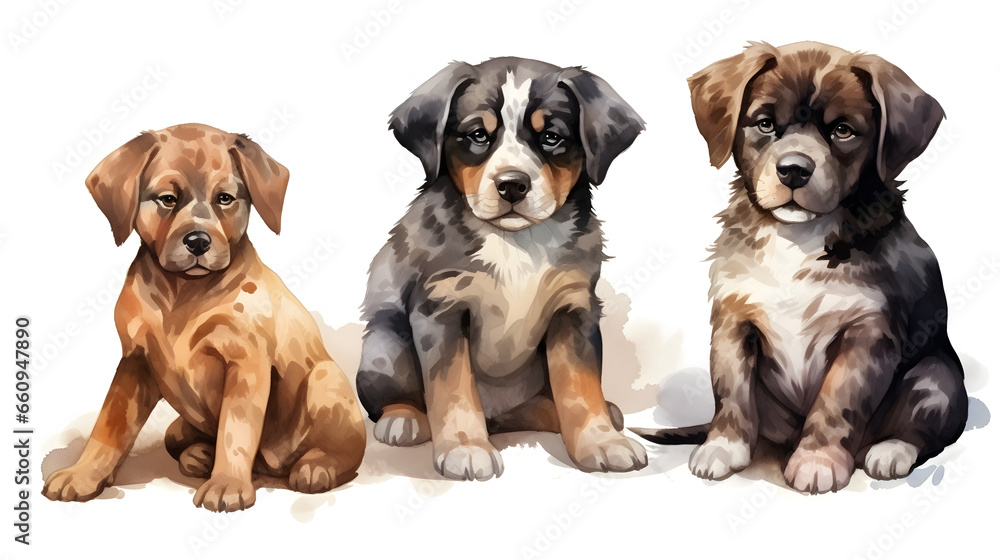 Safari Animal set of dogs of different breeds in watercolor style, Isolated on white background Safari Animal set of dogs of different breeds in watercolor style, Isolated on white background