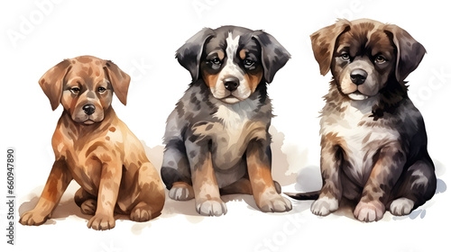 Safari Animal set of dogs of different breeds in watercolor style, Isolated on white background